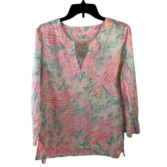 Lilly Pulitzer Amelia Island top pink crab rn#88189 shirt - Picture 1 of 8